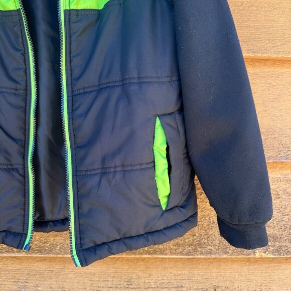 Pacific Trail Boys Hooded Puffer Jacket Black & Green Size S 8 Insulated Warm Co - Picture 6 of 10